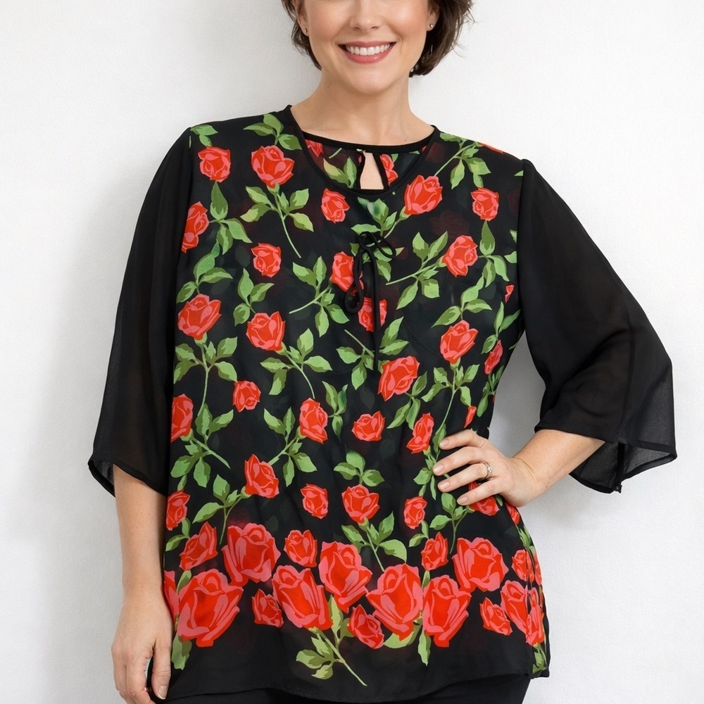 Chic Black Floral‎ Women's Blouse